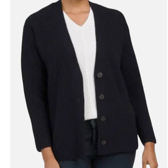 Vince Shaker Stitch V-neck Wool & Cashmere Cardigan In Blue L - Picture 2 of 9